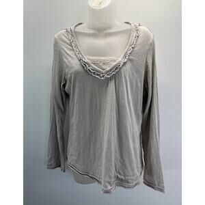 April Cornell Tunic Top Sz M Gray Long Sleeve Boho Cottage Laced Embroidered